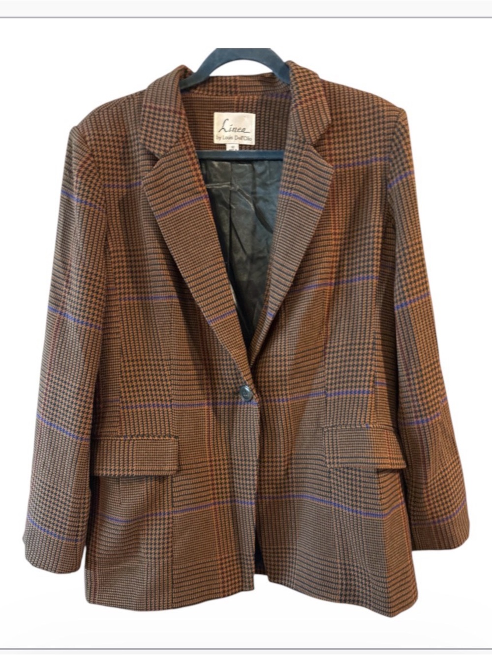Linea by Louis Dell’Olio 12 Houndstooth Plaid Blazer Brown Classic